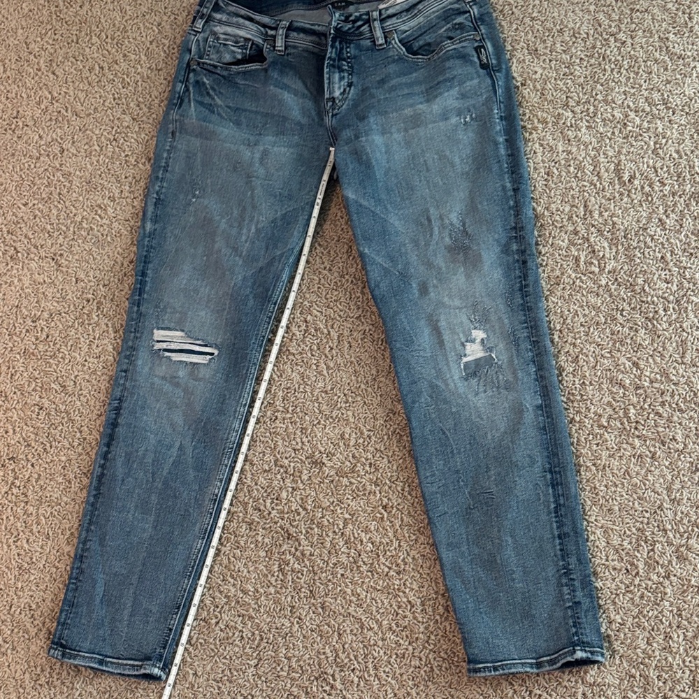 Silver Jeans Distressed Blue Straight Leg Jeans